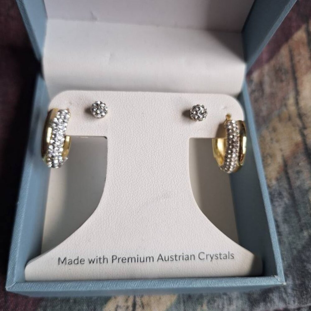 ✨ Sofia James Earrings Set – Austrian Crystals | Studs + Hoops ✨